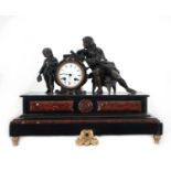 Neoclassical style clock in marble and calamine representing a reading lesson, late 19th century