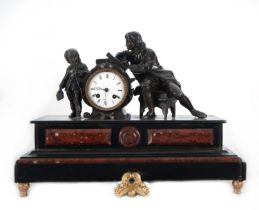 Neoclassical style clock in marble and calamine representing a reading lesson, late 19th century