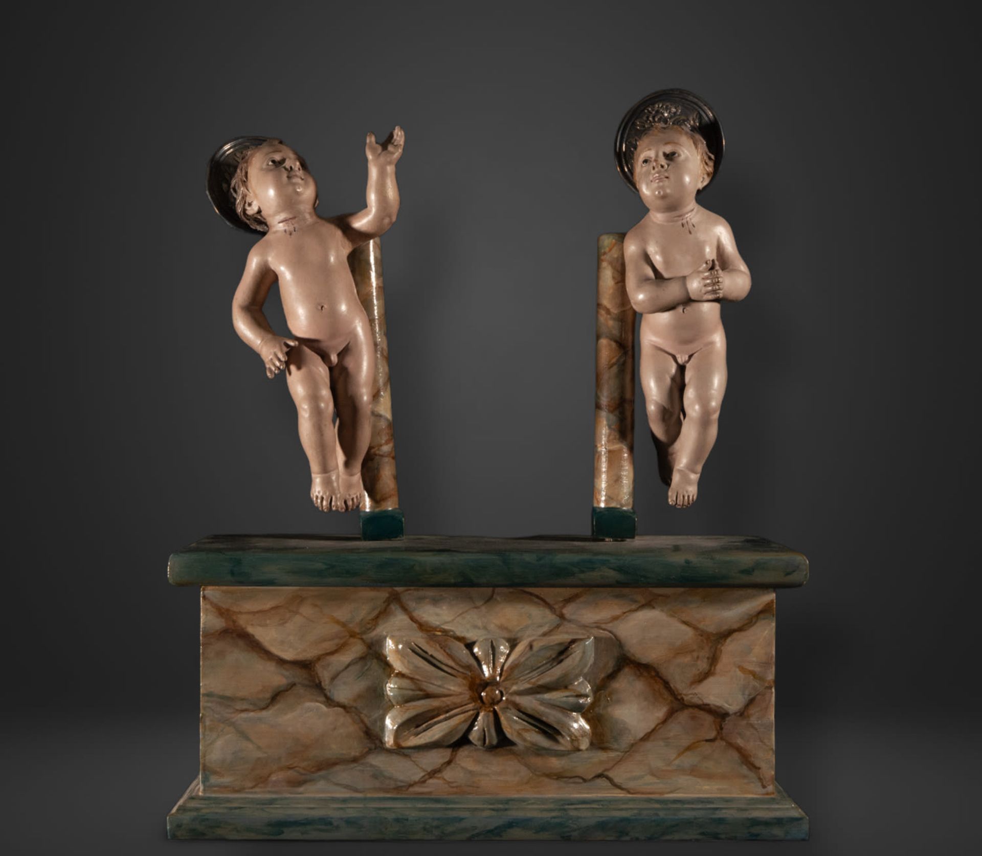 Pair of Neapolitan Holy Children with silver crowns, 18th century, Italy, Naples - Bild 2 aus 6