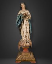 Massive Immaculate Virgin in Gloria Granadina, 18th century. Follower or Circle of Alonso Cano (Gran