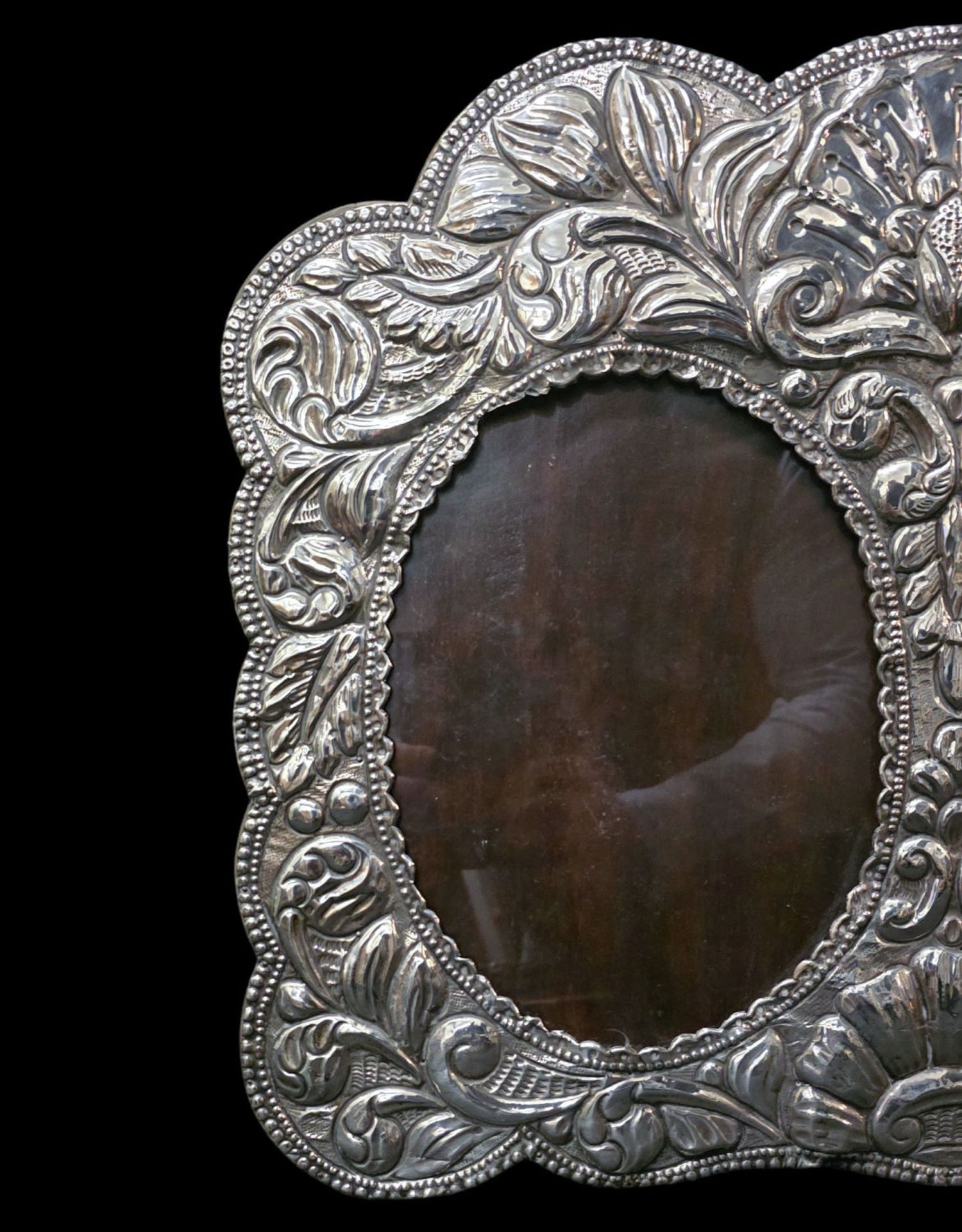 Exquisite large double oval table frame in Peruvian sterling silver, late 19th century - early 20th  - Image 5 of 6