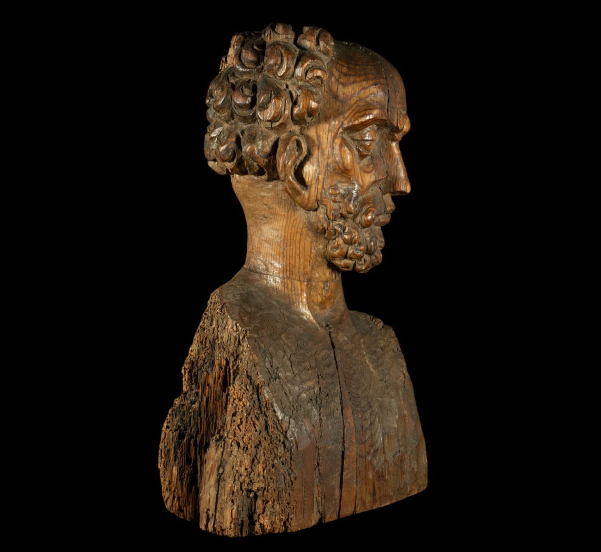 Large late Romanesque reliquary bust of an Apostle, Pyrenées, Northern Catalonia, in natural wood in - Bild 7 aus 9