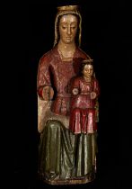 Romanesque sculpture of Virgin enthroned with Child, italian Romanesque early Medieval school, 13th