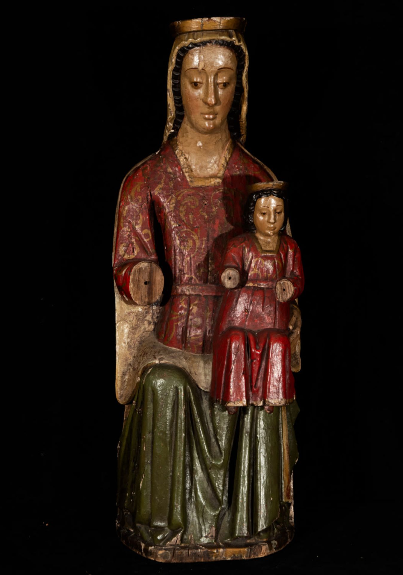 Romanesque sculpture of Virgin enthroned with Child, italian Romanesque early Medieval school, 13th 