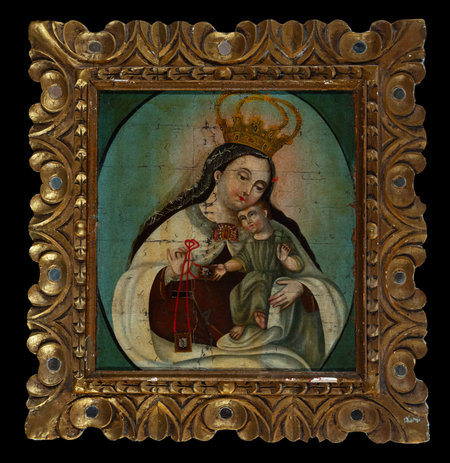 Virgin of the Rosary with Child in her arms, Bolivian colonial school of the 18th - 19th centuries