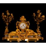 Important Napoleon III Grand Garrison clock in mercury-gilded bronze, France, 19th century