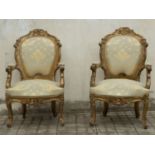 Pair of gilded armchairs, 18th - 19th centuries. Fouls.