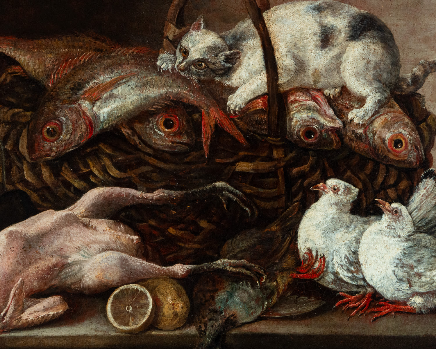 Mariano Nanni, Still Life of Fish with Cat, 18th century Italian school - Image 2 of 7