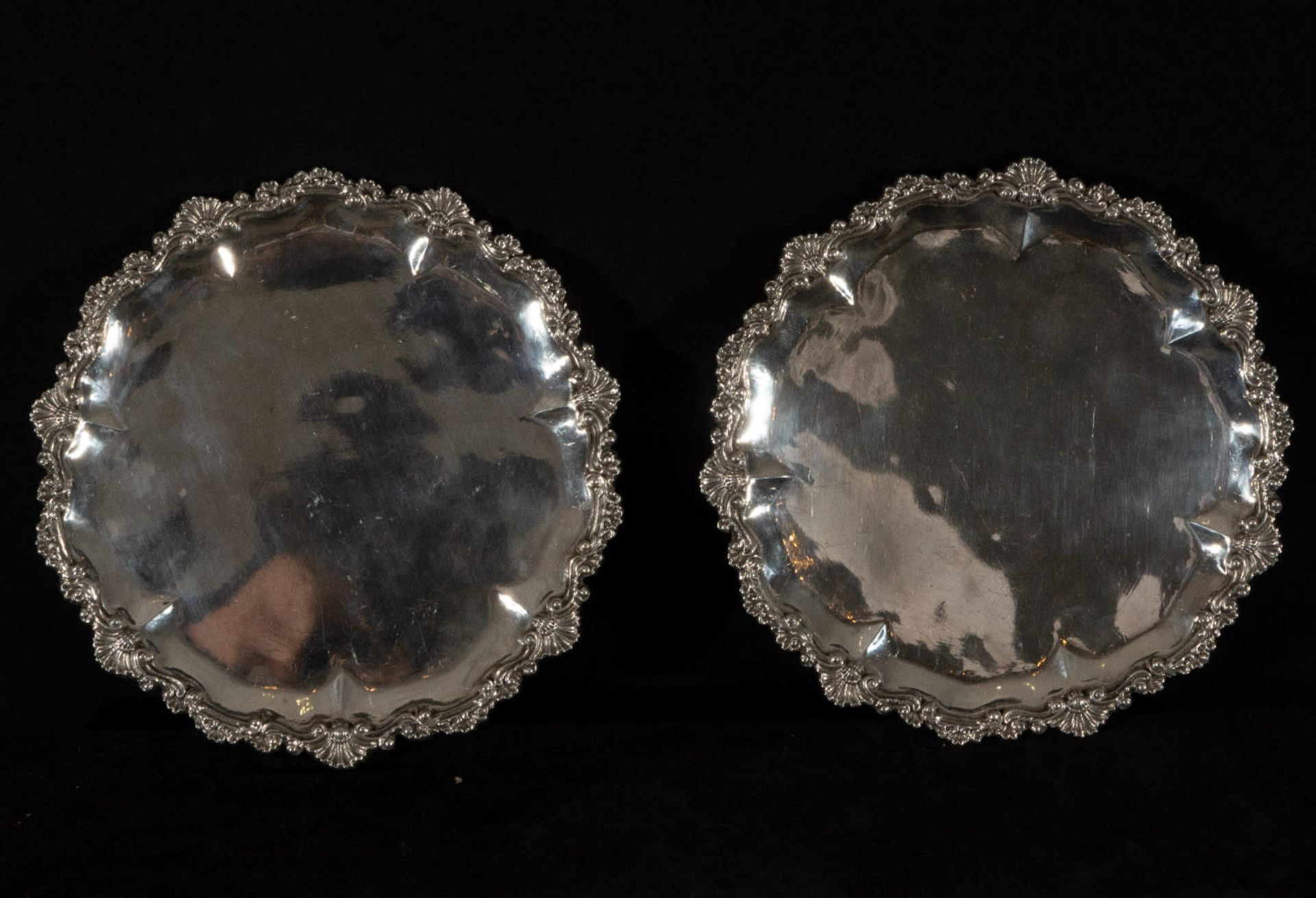 Platero López, 19th - 20th century, Madrid brands, pair of 925 sterling silver trays