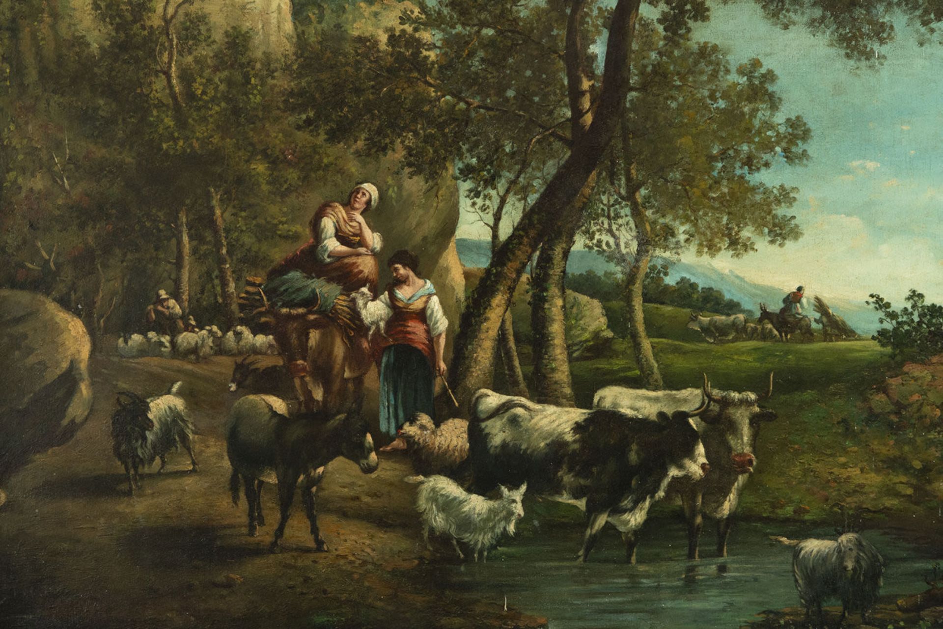 Peasants on the Riverbank, French Neoclassical school of the 19th century - Image 2 of 4