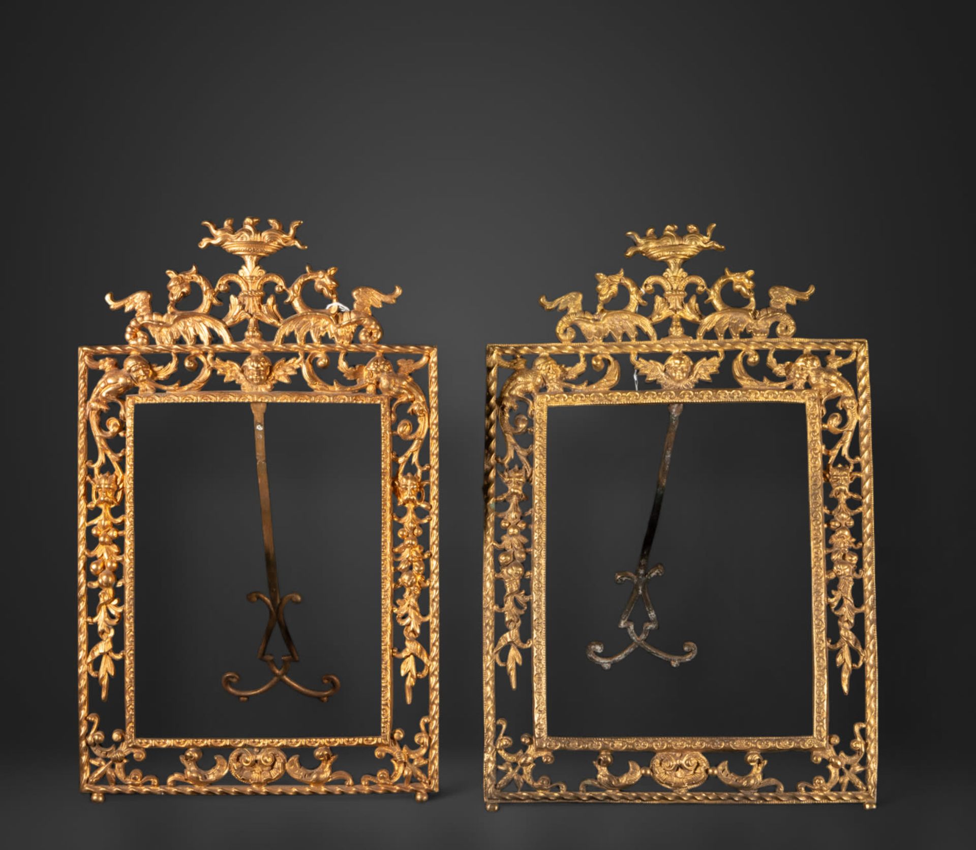 Pair of gilt bronze frames, 19th century