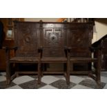 Late Gothic early 16th century Escorial Spanish style choir bench, in oak