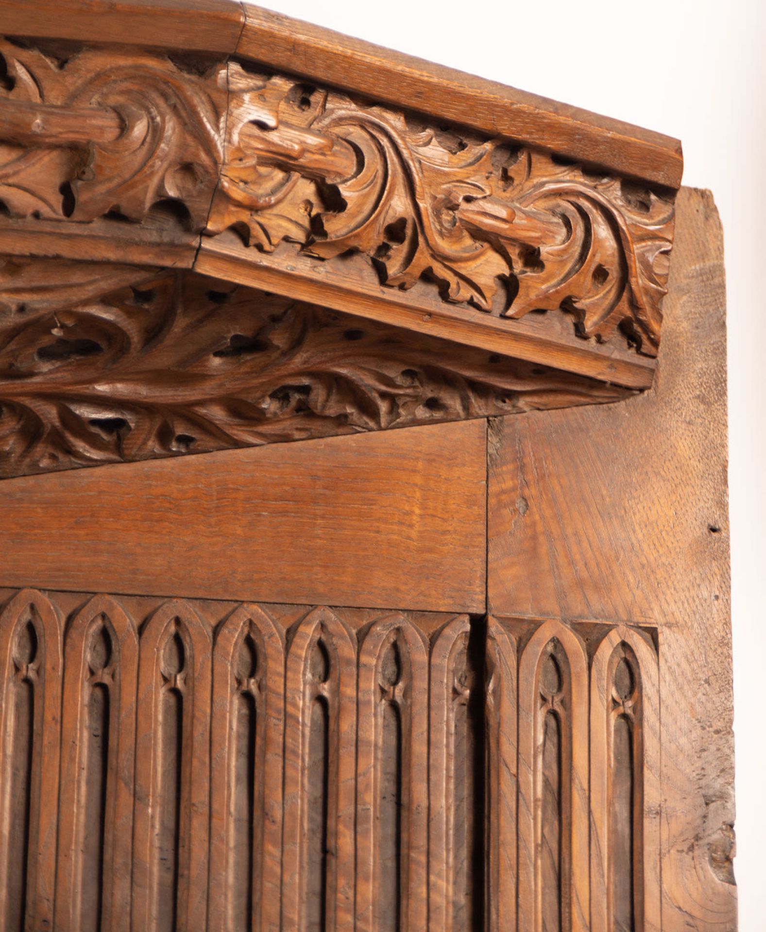 Virgin appearing to a Franciscan Monk, Neo-Gothic Relief in Oak, French school XIX century - Bild 6 aus 9