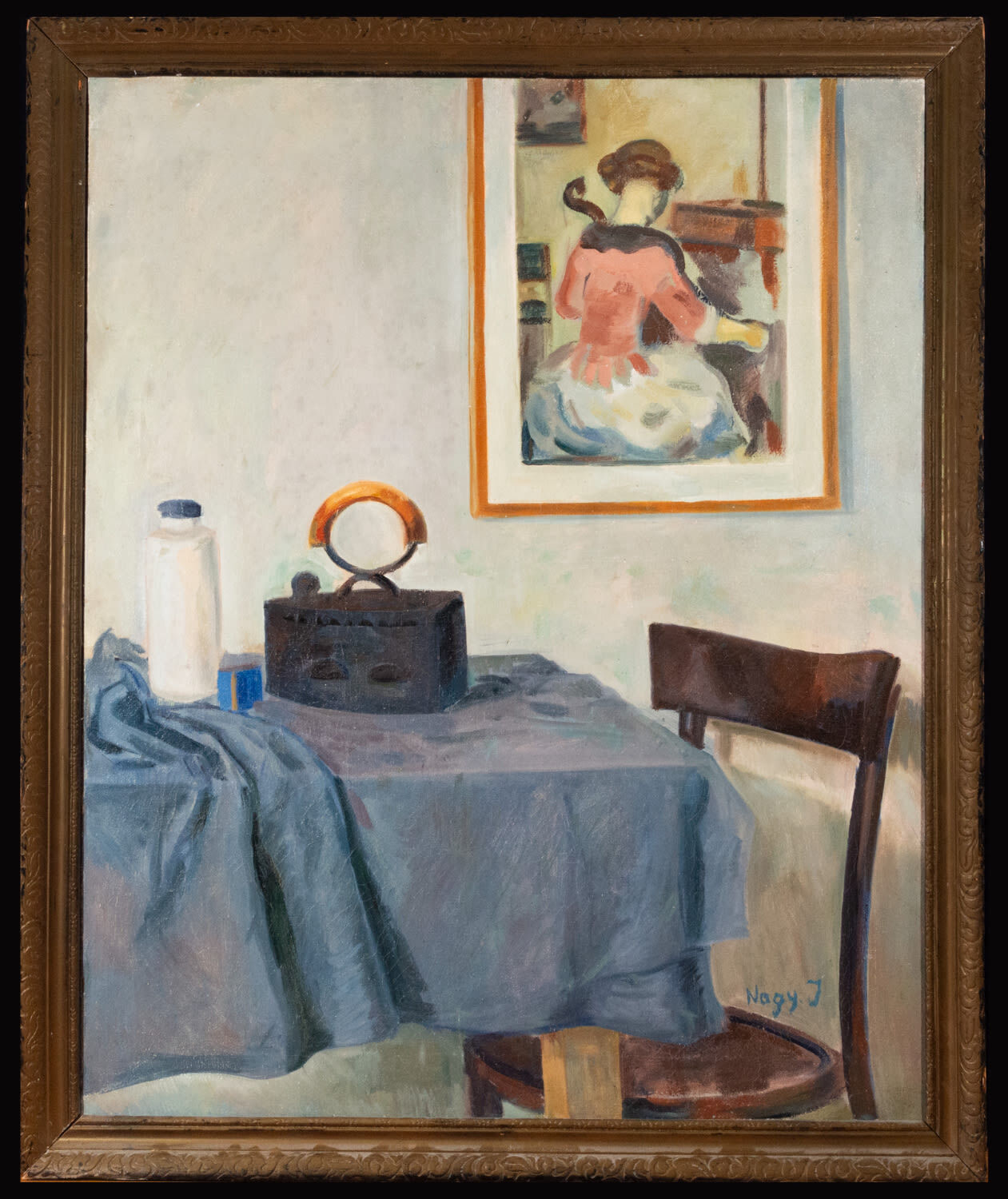 Still Life of Living Room with Portrait of a Lady, László Moholy Nagy, 19th century Hungarian school