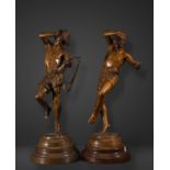 Pair of bronzes of a musician and dancer signed by Albert-Ernest Carrier Belleuse, 19th century