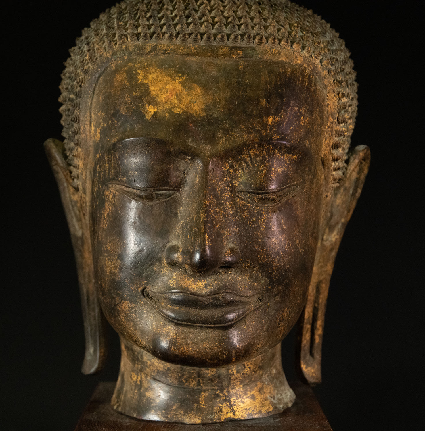 Large Gilt Bronze Buddha Head, Cambodia, 17th century - Image 2 of 4