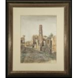Ruins of Belchite, Vicente Esparza (Huesca in 1946), Watercolor on paper