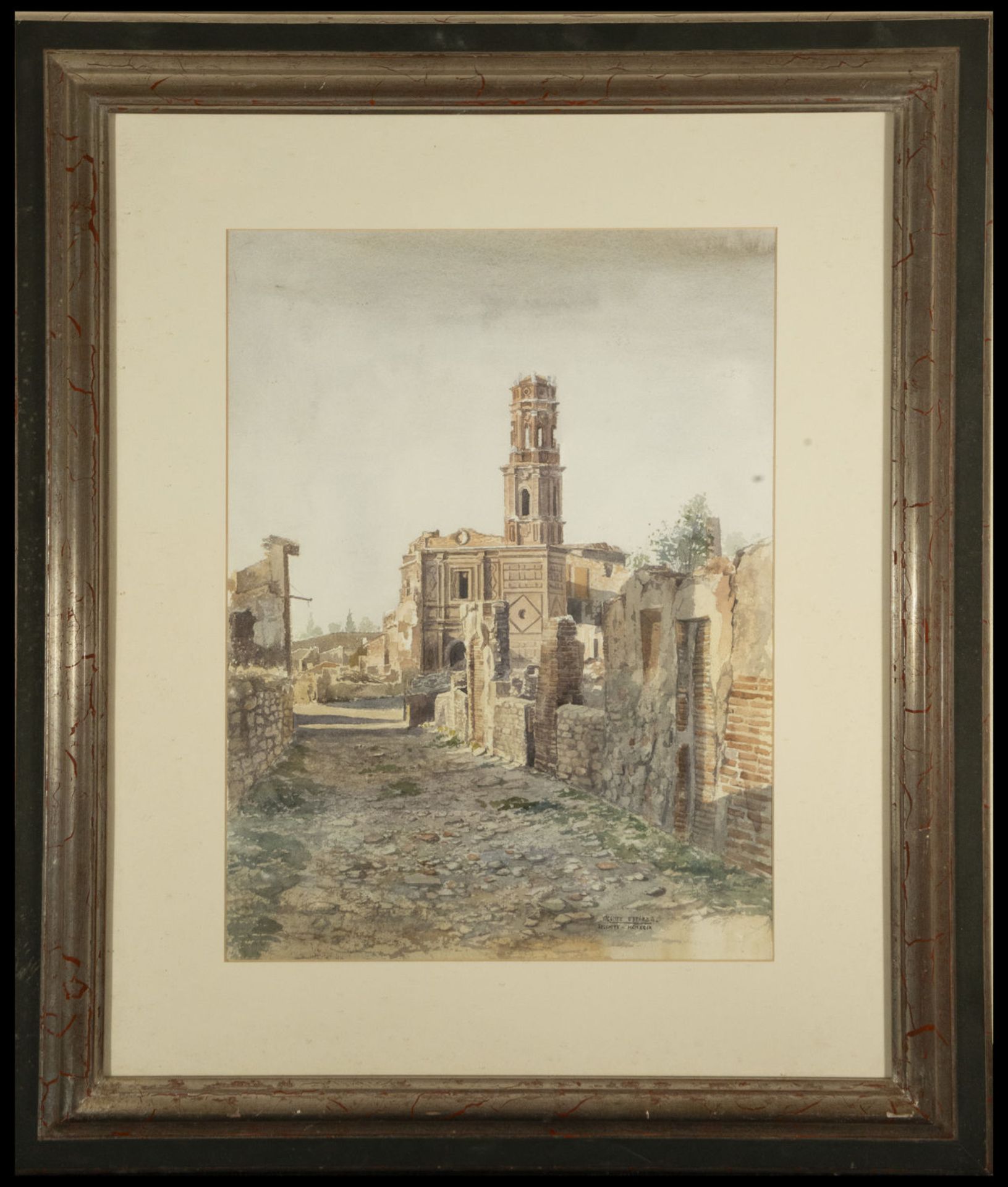 Ruins of Belchite, Vicente Esparza (Huesca in 1946), Watercolor on paper