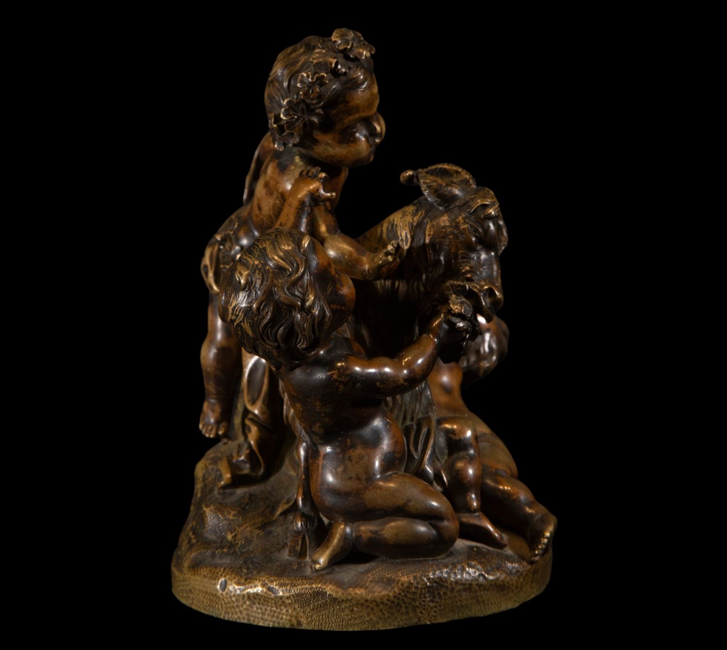 Allegorical bronze sculpture of Amours playing with a goat, 19th century - Image 5 of 6