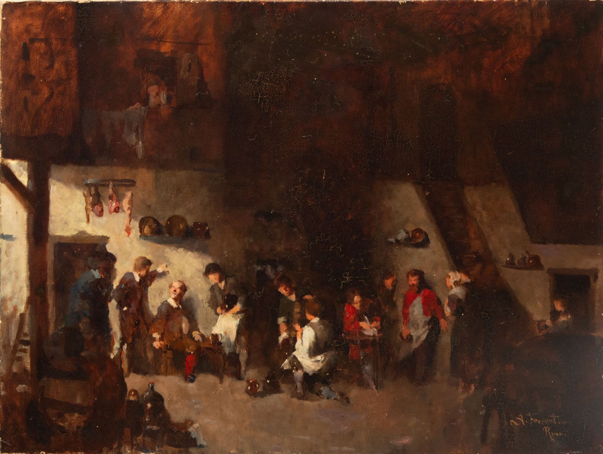 Tavern scene, Alejandro Ferrant, 19th century