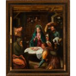 Large and Important oil on panel representing the Adoration of the Shepherds, in the manner of Juan 