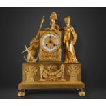 Important French Empire table clock in mercury-gilded bronze, French work from the 19th century