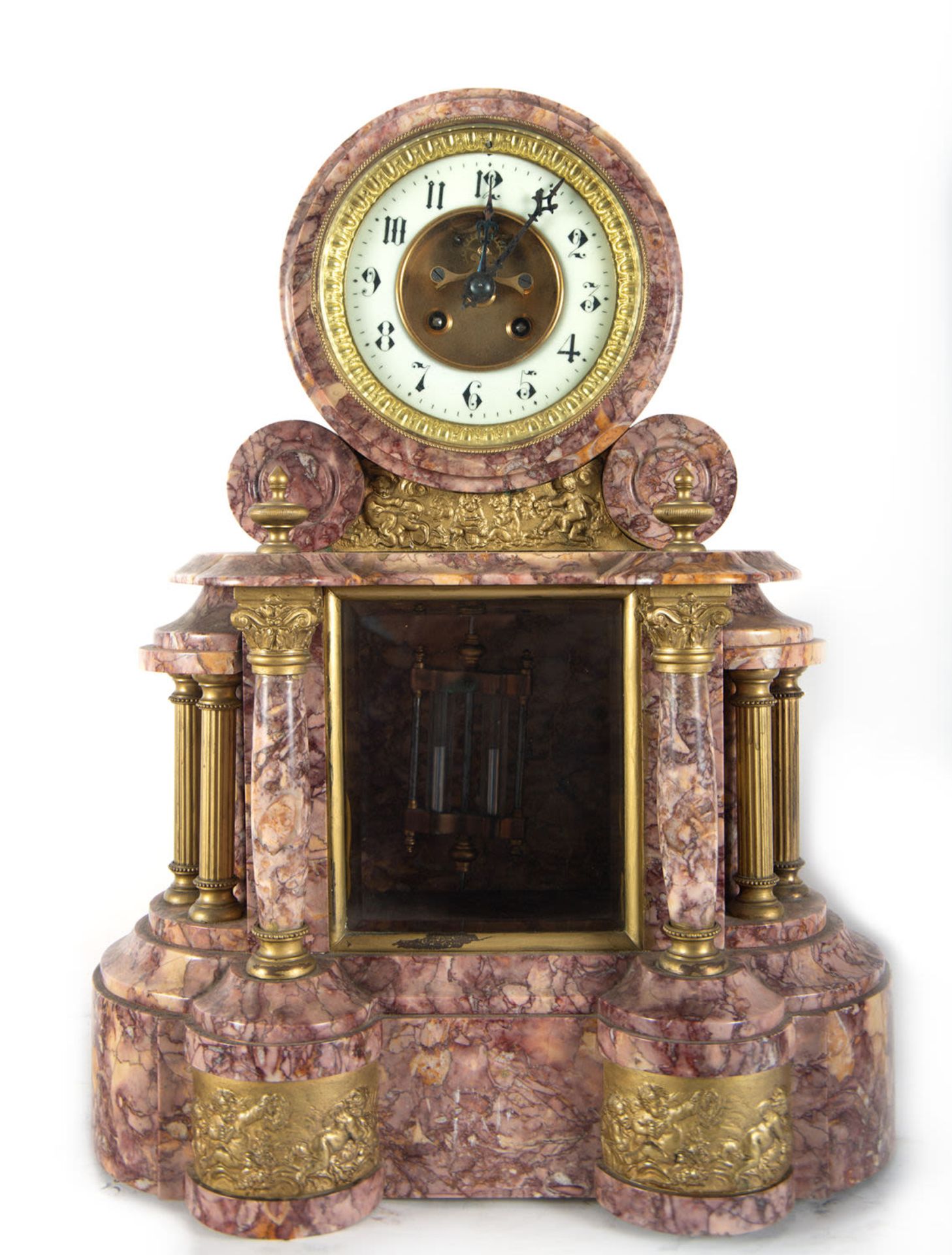 garniture in pink marble and gilt bronze, with mercury pendulum - Bild 2 aus 13