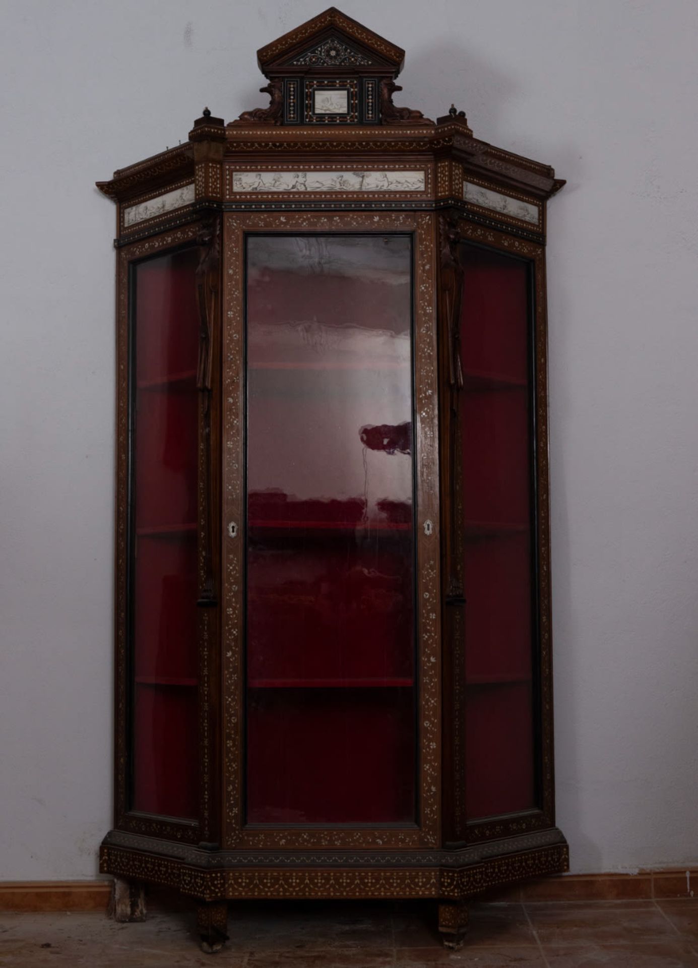 Bone inlaid display case, possibly 19th century French or Venetian work