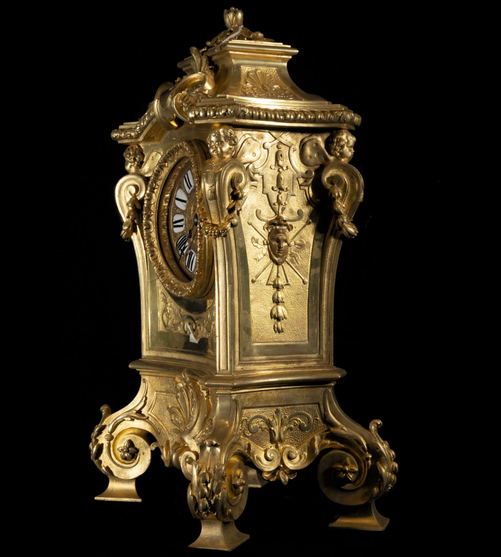 French Napoleon III Portico table clock in mercury gilded bronze from the 19th century - Image 3 of 6