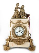 Bronze and marble clock depicting a couple watering pots, 19th century