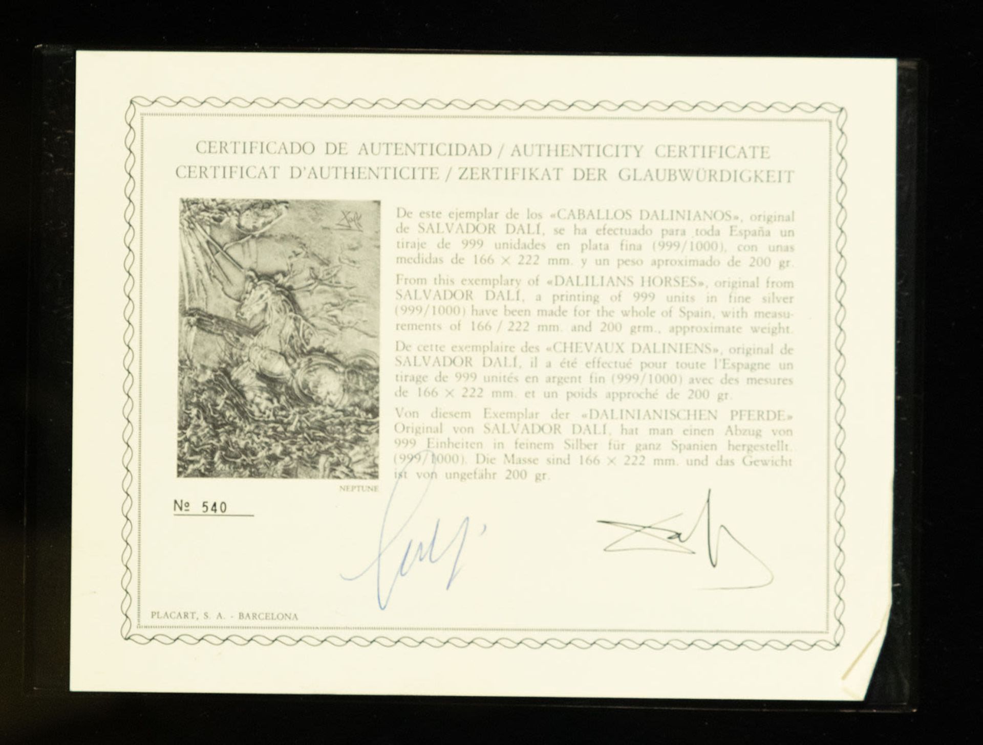 Dalí silver plate from the "Caballos Dalinianos" Series, numbered and serialized - Bild 4 aus 4
