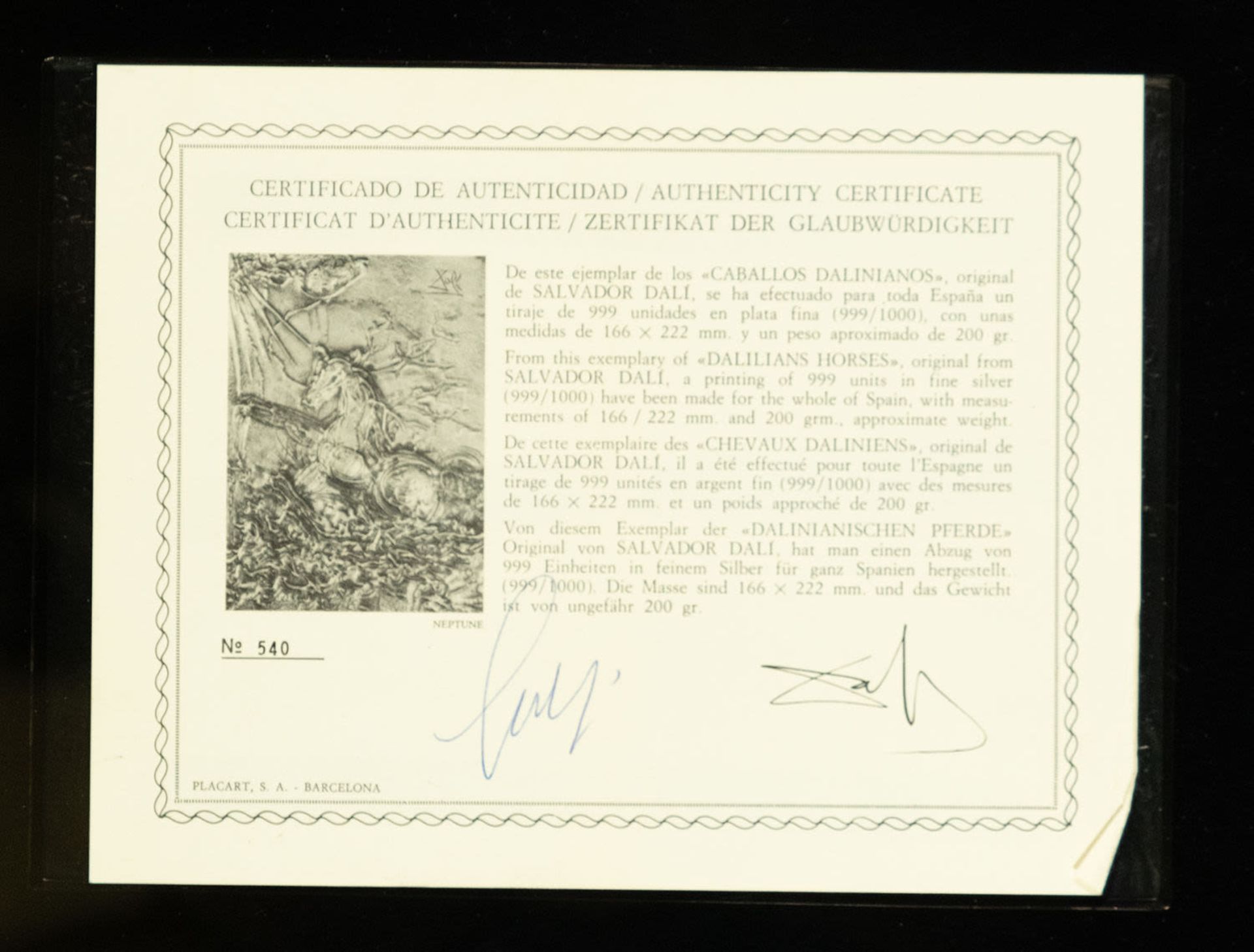 Dalí silver plate from the "Caballos Dalinianos" Series, numbered and serialized - Image 4 of 4