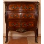 Elegant Louis XV style chest of drawers from the 19th century in fruit marquitry and gilt bronze