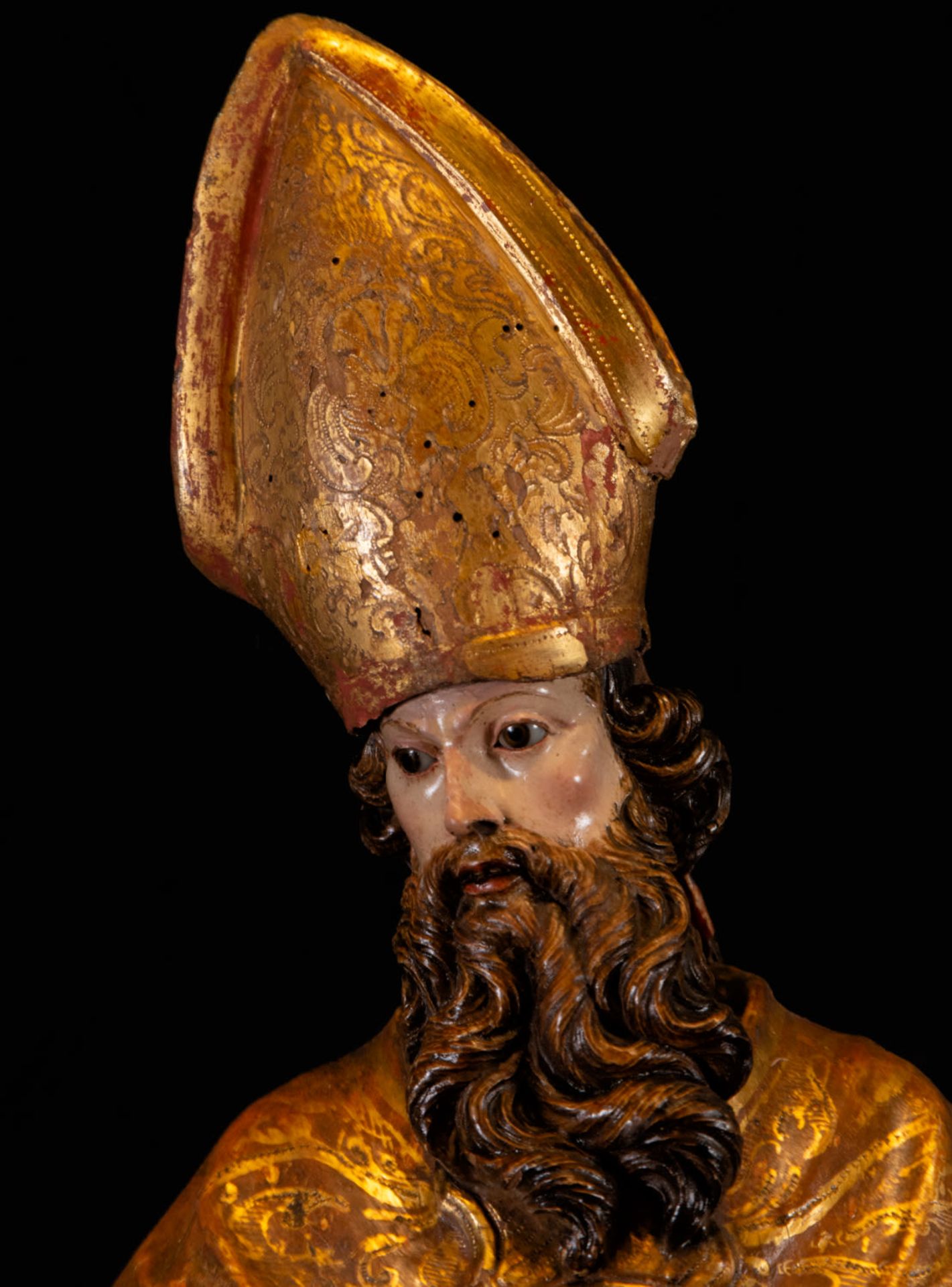 Important polychrome sculpture of Saint Augustine of Hippo, 17th century - Image 2 of 6