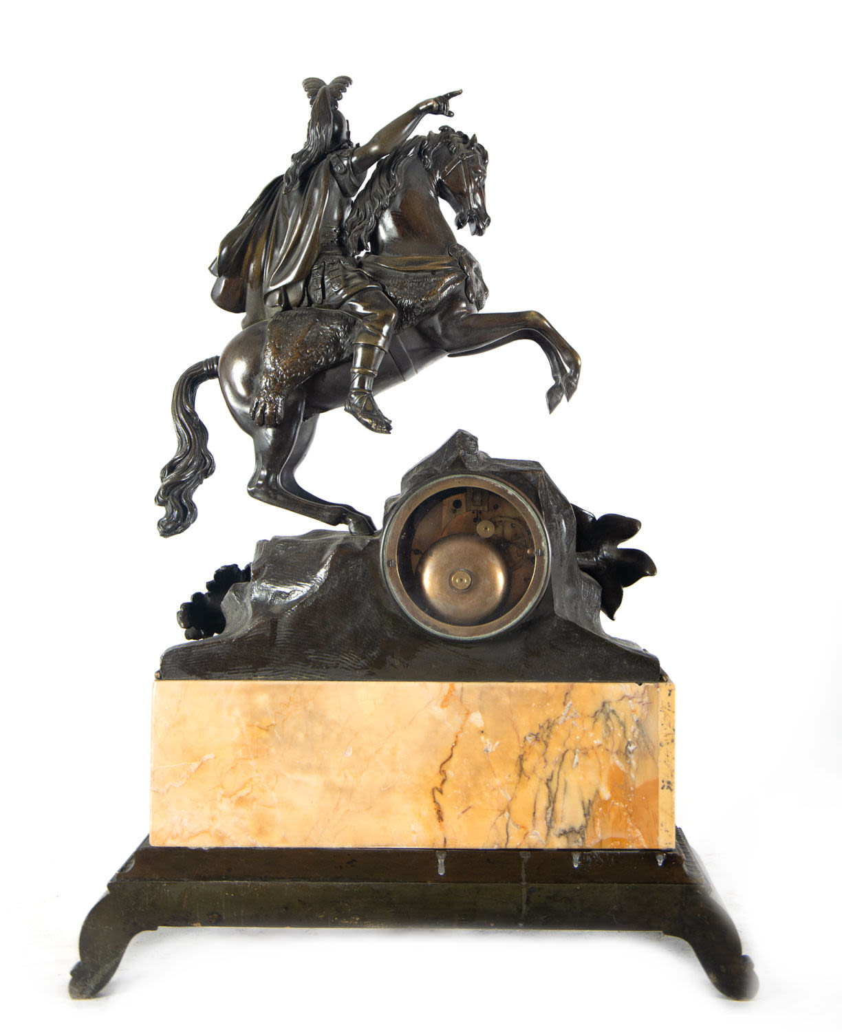 Patinated bronze and Aleppo marble clock depicting a Roman horseman, 19th century - Image 4 of 4