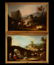 Andrés Cortés, signed, Pair of paintings of pastoral landscapes, Andalusian costumbrista school, 19t