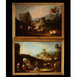 Andrés Cortés, signed, Pair of paintings of pastoral landscapes, Andalusian costumbrista school, 19t