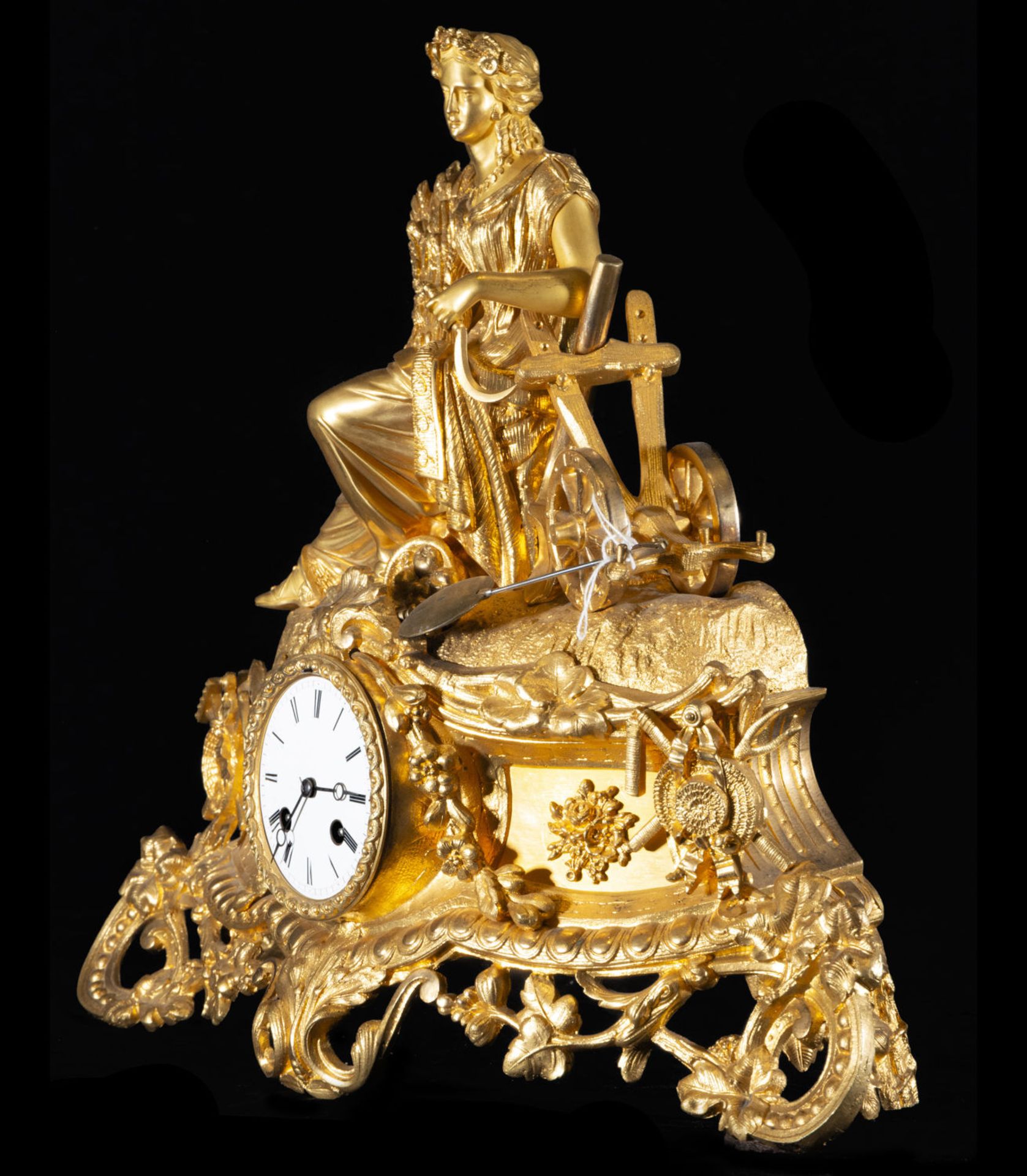 Charles X clock in gilt bronze ormolu with Goddess Ceres, 19th century - Image 4 of 6