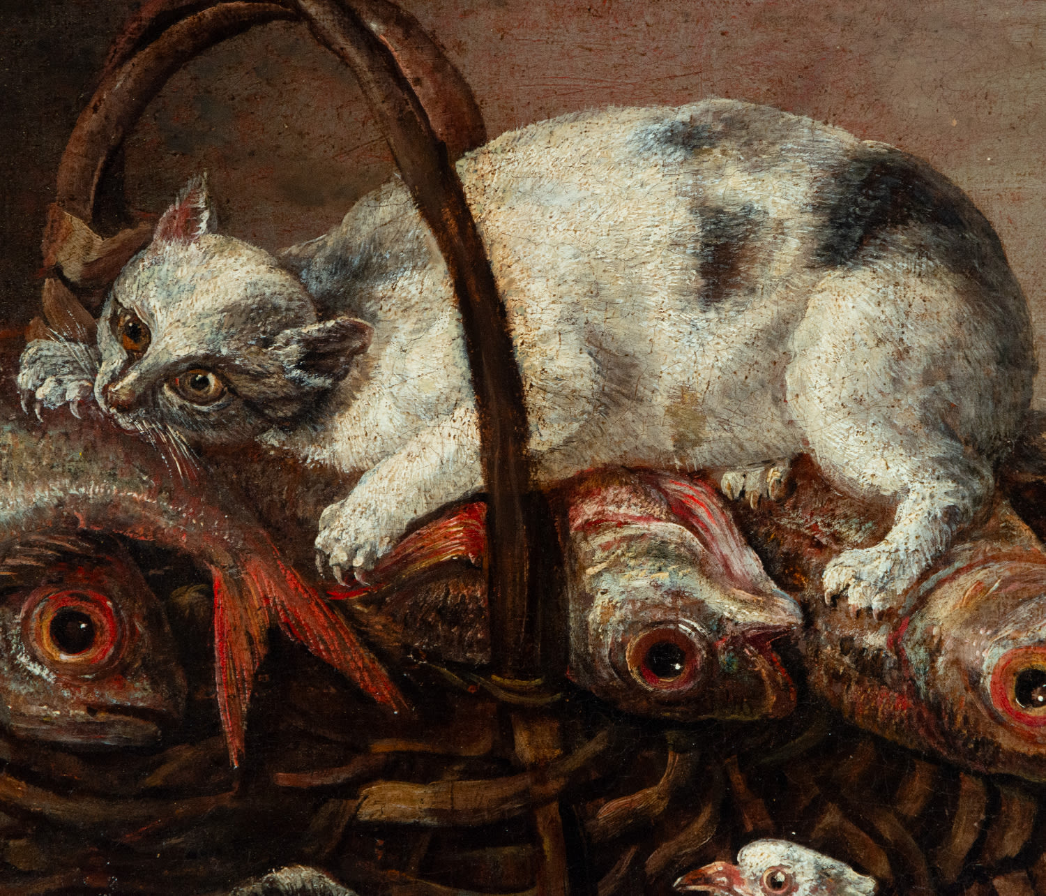 Mariano Nanni, Still Life of Fish with Cat, 18th century Italian school - Image 3 of 7