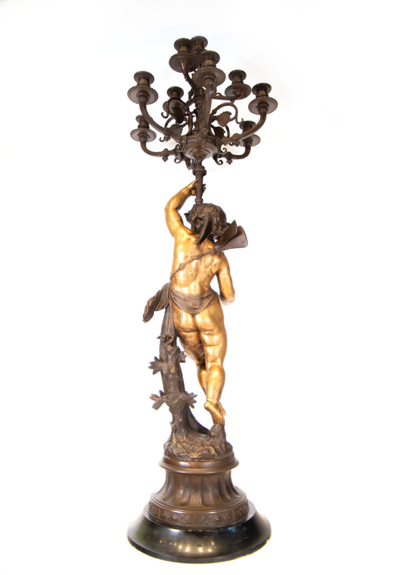 Massive and Fine Gilt bronze Pair of French 19th Belle Epoque Gilt Bronze Torcheres in the manner of - Image 3 of 7