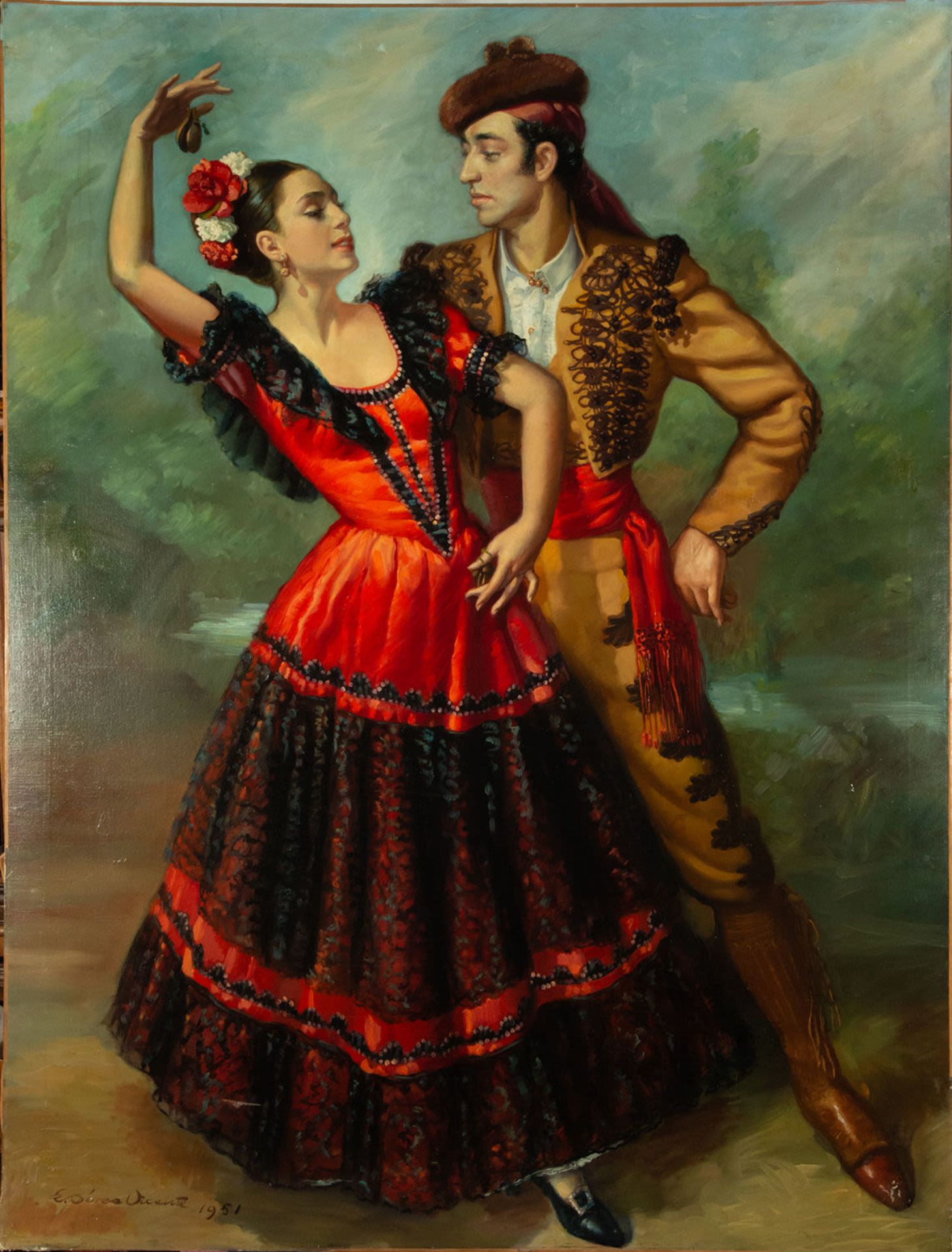 Couple of Flamenco Dancers, Spanish school of the 20th century, Enrique Pérez Vicente, 1951