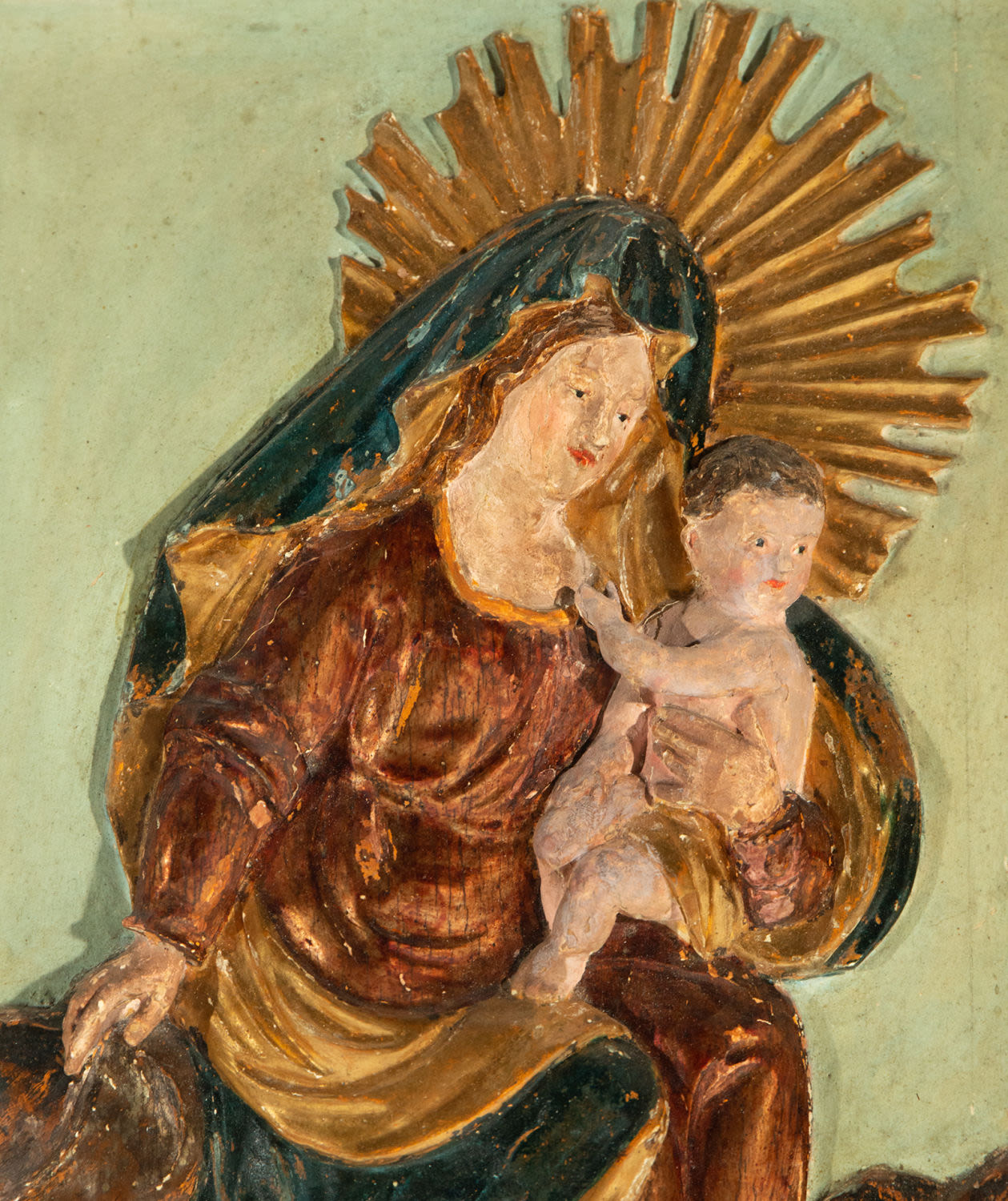 Madonna with Child in polychrome wood relief, Italy, 18th century - Image 2 of 4
