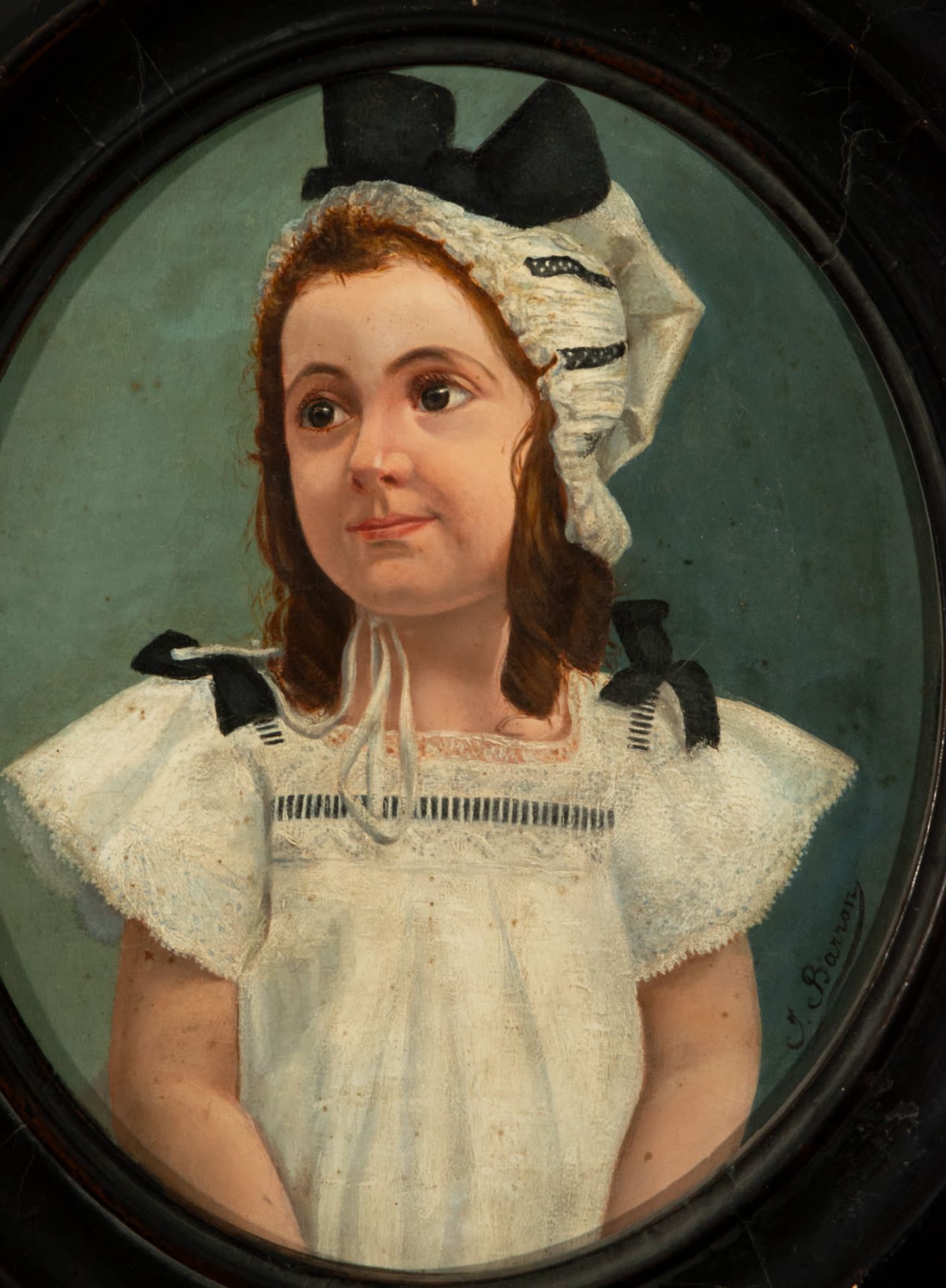 Portrait of Girl in oval on canvas J. Barron, 19th century English or French school - Bild 2 aus 3