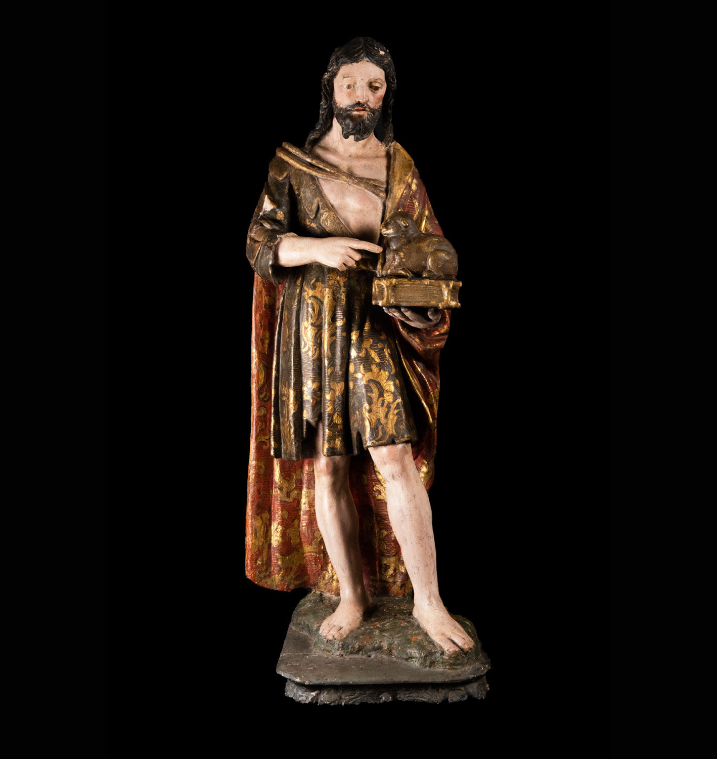 Polychrome wood carving of Saint John the Baptist, Mexico, Novohispanic colonial school of the 17th 