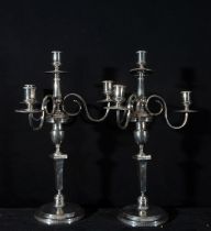 Pair of elegant 19th century Carlos IV - Ferdinand VII style Neoclassical Candelabras in solid sterl