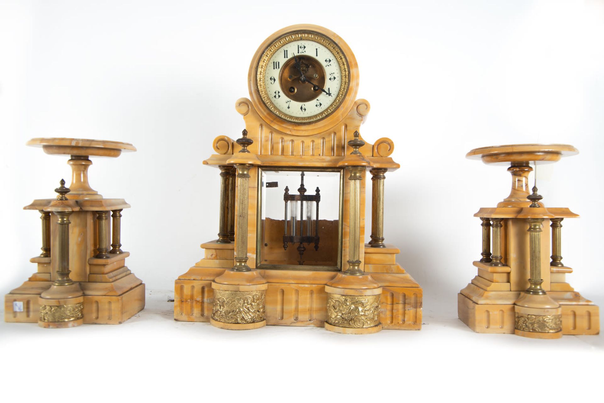 Aleppo marble garniture, with mercury pendulum, 19th century