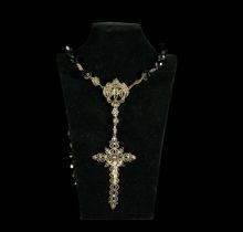 Exquisite Large Rosary from Southern Italy in fine silver filigree and large faceted Jet balls, 18th