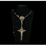 Exquisite Large Rosary from Southern Italy in fine silver filigree and large faceted Jet balls, 18th