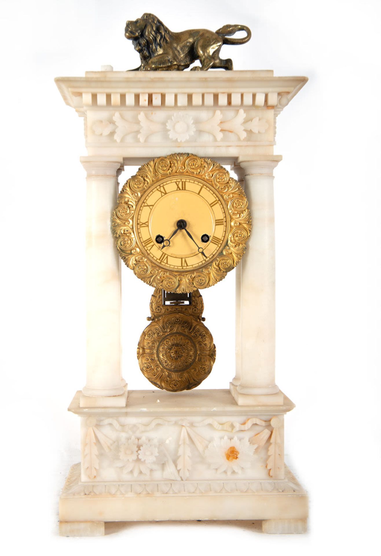 Empire style porch clock in gilt bronze and marble. XIX century