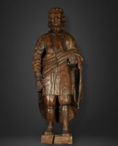 Large Saint James the Great in natural wood in its color, Plateresque school of the 16th century